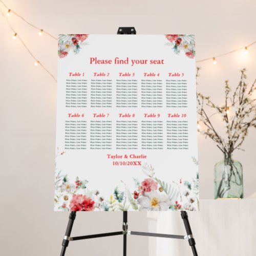 Floral Winter Wedding 10 Tables Seating Chart Foam Board
