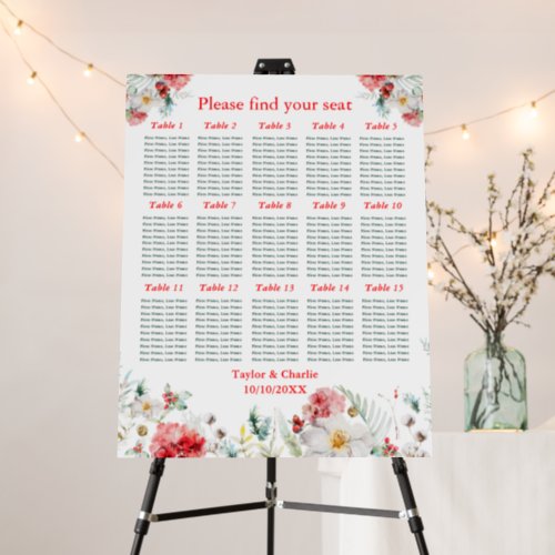 Floral Winter Wedding 15 Tables Seating Chart Foam Board