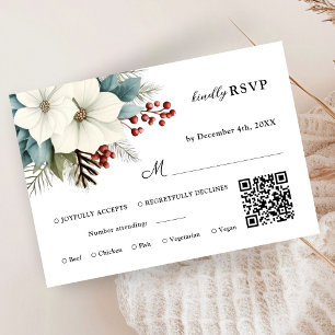 Floral Winter Wedding RSVP Card with QR Code
