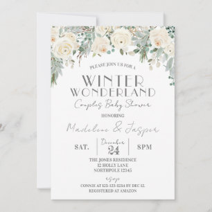 Floral Winter Wonderland, Couples Baby Shower Invitation