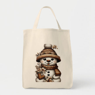 Floral Winter Wonderland Snowman Tote Bag