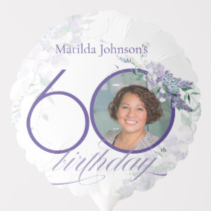 Floral Wisteria Elegant Photo Purple 60th Birthday Balloon