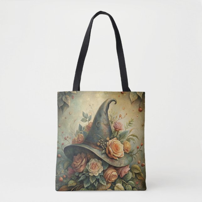 Floral Witch Hat – Botanical Spellcaster Style Tote Bag (Front)