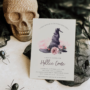 Floral Witch Hat Halloween Bridal Shower Invitation