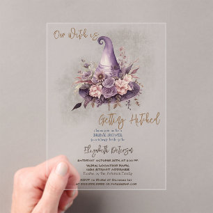 Floral Witch Hat Moon Halloween Bridal Shower Acrylic Invitations