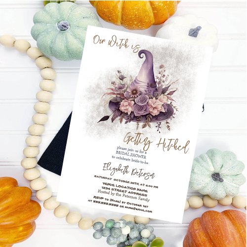 Floral Witch Hat Moon Halloween Bridal Shower Invitation