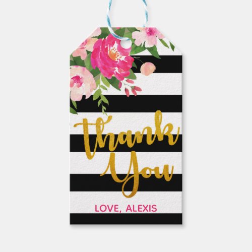 Floral with Black  White Stripes Favor Tag