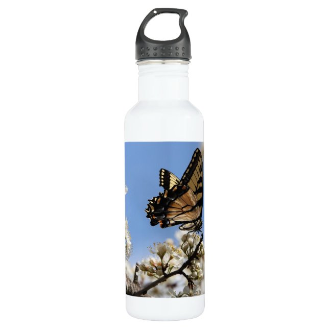 Floral with butterfly, personalized stainless steel water bottle (Front)
