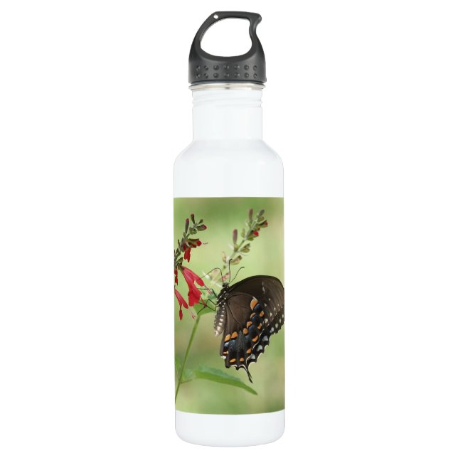 Floral with butterfly, personalized  stainless steel water bottle (Front)