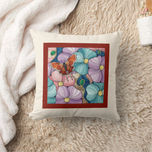 Floral with butterfly throw pillow