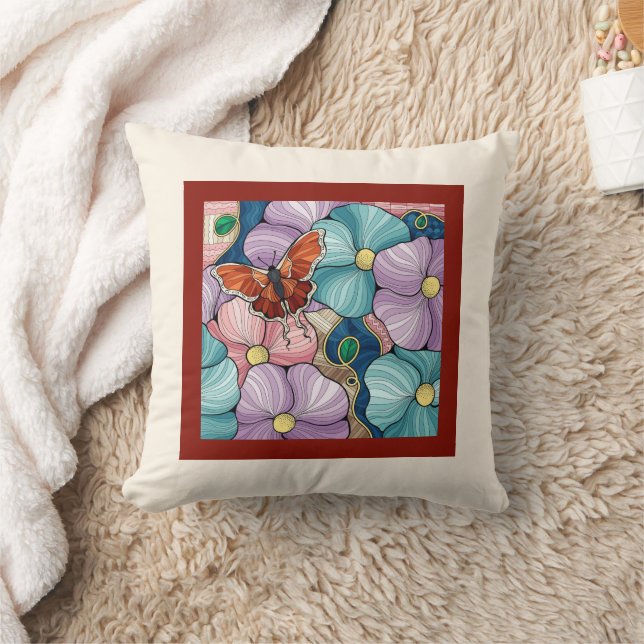 Floral with butterfly throw pillow (Blanket)