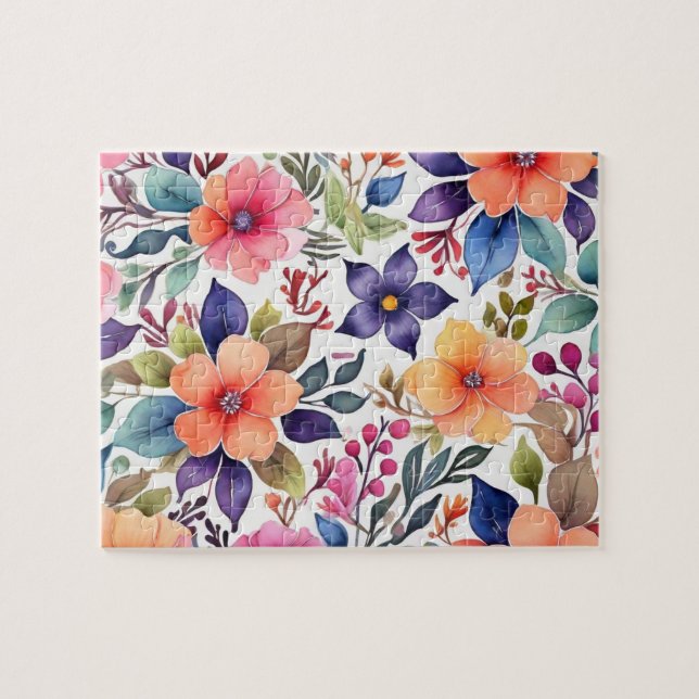 Floral with colorful watercolor flowers  jigsaw puzzle (Horizontal)