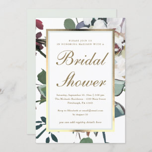 Floral with Faux Gold Frame Bridal Shower Invitation