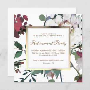 Floral with Faux Gold Frame Retirement Party Invitation