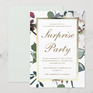 Floral with Faux Gold Frame Surprise Party Invitation