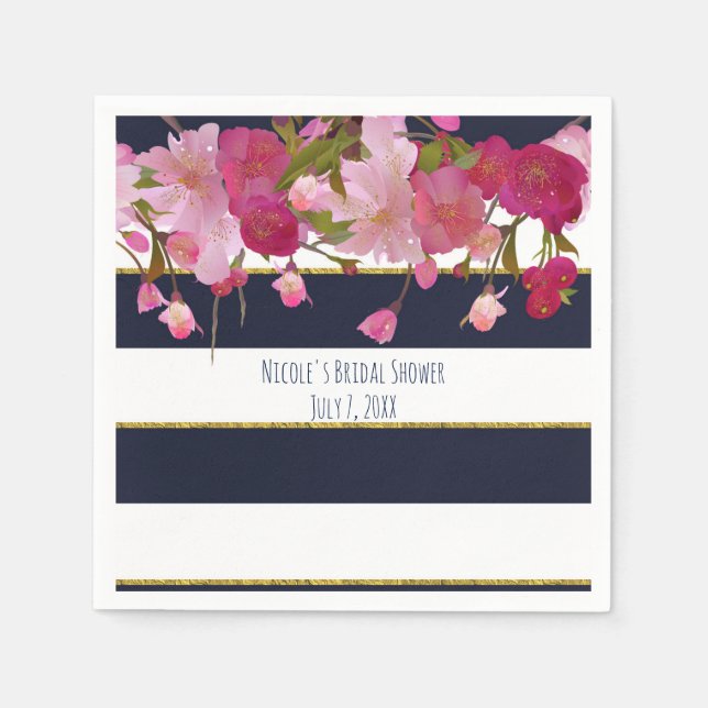 Floral with Faux Gold Glitter Modern Bridal Shower Napkins (Front)