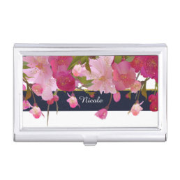 Floral with Faux Gold Glitter Modern Chic Glam Business Card Holder