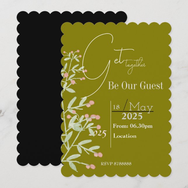 Floral with green getting together Invitation (Front/Back)