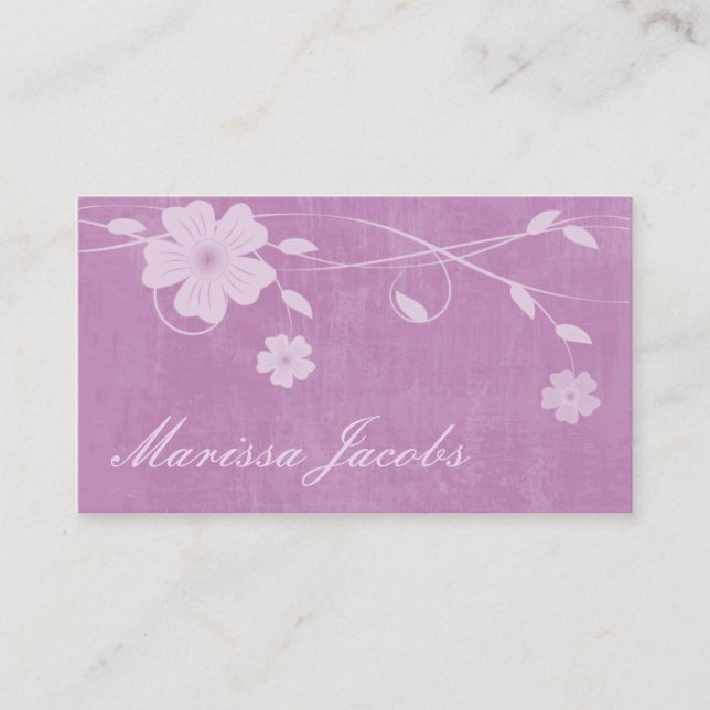 Floral with Grunge Background Pink Business Card (Front)