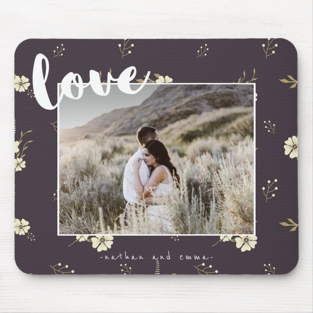 Floral with Love Typography Photo Mouse Pad (Front)