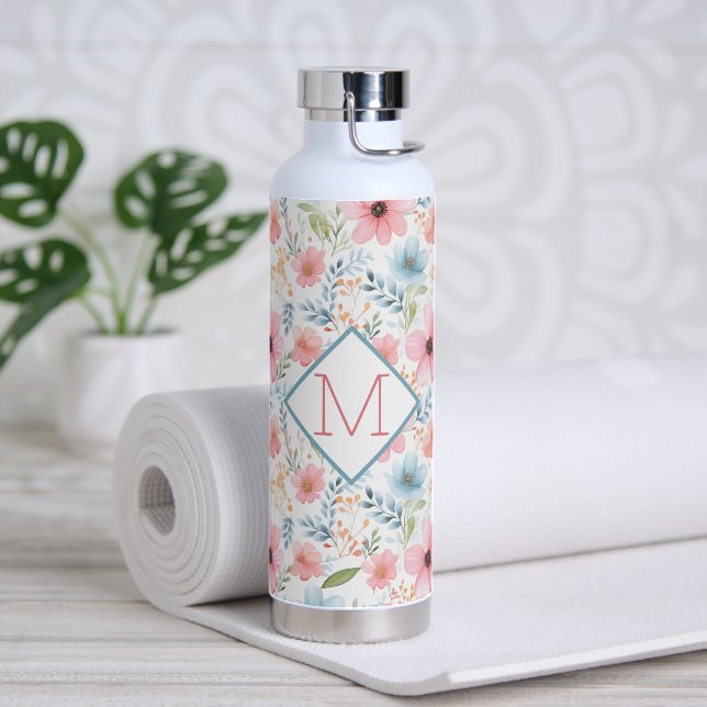 Floral with Monogram Water Bottle (Yoga)