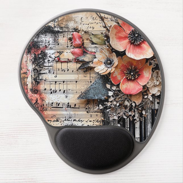 Floral with Rustic Piano Keys & Aged Music Sheet 1 Gel Mouse Pad (Front)
