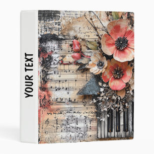 Floral with Rustic Piano Keys & Aged Music Sheet 1 Mini Binder