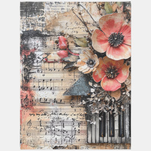 Floral with Rustic Piano Keys & Aged Music Sheet 1 Outdoor Rug