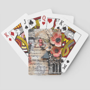 Floral with Rustic Piano Keys & Aged Music Sheet 1 Poker Cards