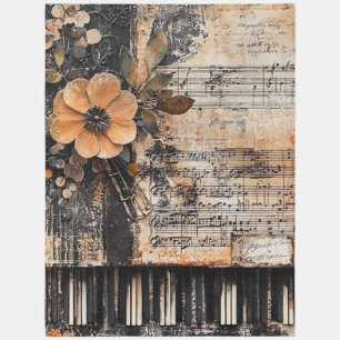 Floral with Rustic Piano Keys & Aged Music Sheet 2 Outdoor Rug