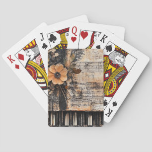 Floral with Rustic Piano Keys & Aged Music Sheet 2 Poker Cards