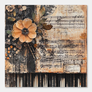Floral with Rustic Piano Keys & Aged Music Sheet 2 Wallpaper