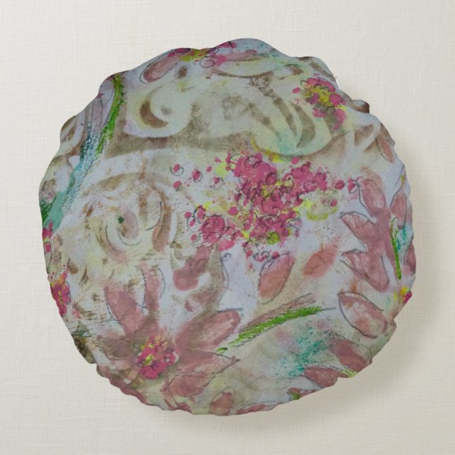 floral with swirls round pillow (Back)