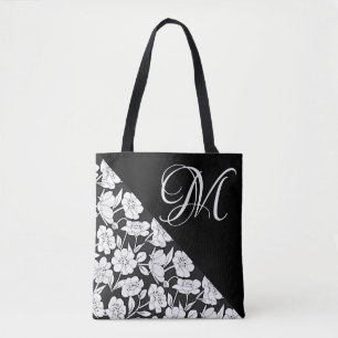 “Floral with White Initial M” Tote Bag