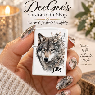 Floral Wolf Artwork Personalized Lighter
