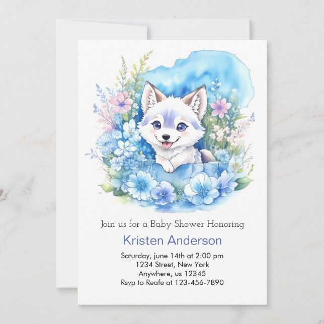 Floral Wolf Enchanted Woodland Boy Baby Shower Invitation (Front)