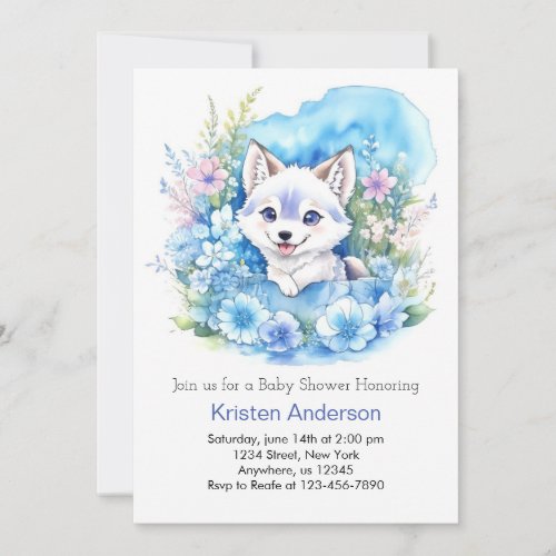 Floral Wolf Enchanted Woodland Boy Baby Shower Invitation