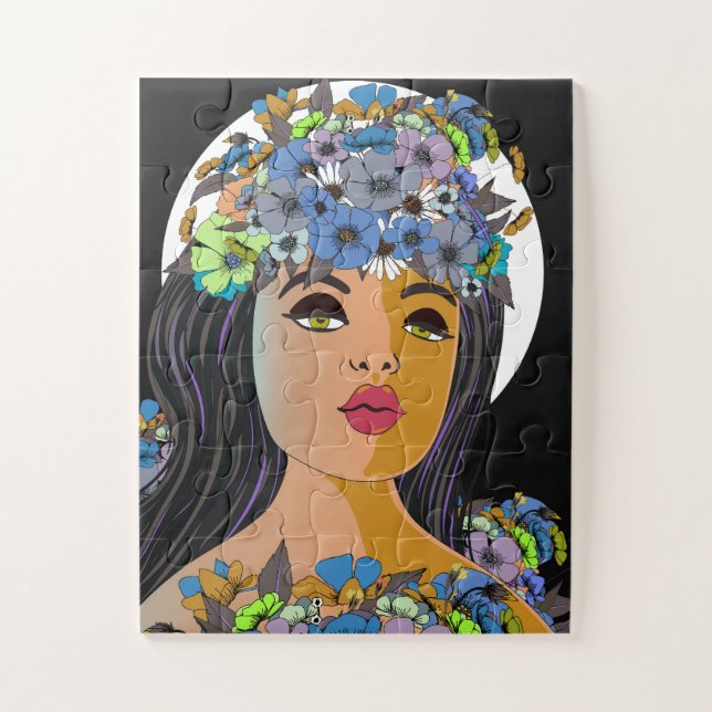 Floral Woman Crown of Flowers Jigsaw Puzzle (Vertical)