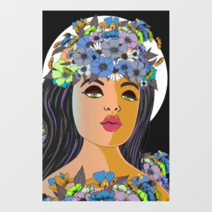 Floral Woman Crown of Flowers Wall Decal