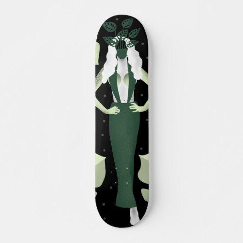 Floral Woman Illustration Tropical Leaves Exotic Skateboard
