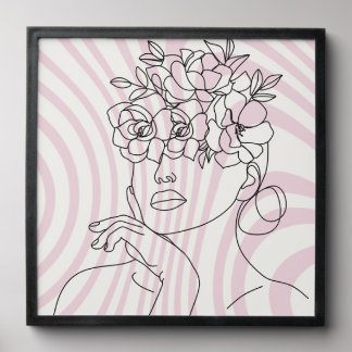 Floral Woman Line Art Sticker, Boho Aesthetic Face Peel And Stick Photo Tile