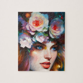 Floral Woman Portrait Painting Jigsaw Puzzle