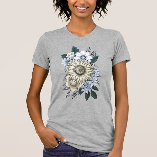 Floral Womens Elegant Sunflower Bouquet T_Shirt