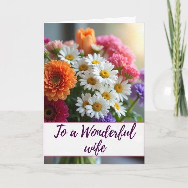 Floral Wonderful Wife Card (Front)