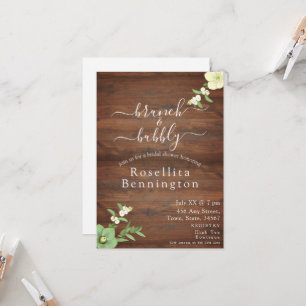 Floral Wood Brunch and Bubbly Bridal Shower Invitation