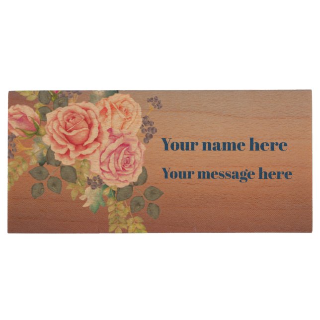 Floral Wood Flash Drive (Back)