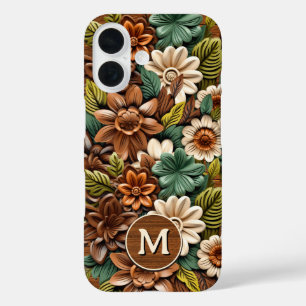 Floral Wood Monogram Personalized iPhone 16 Case
