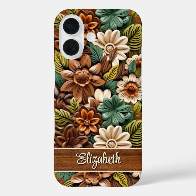 Floral Wood Personalized Case-Mate iPhone Case (Back)