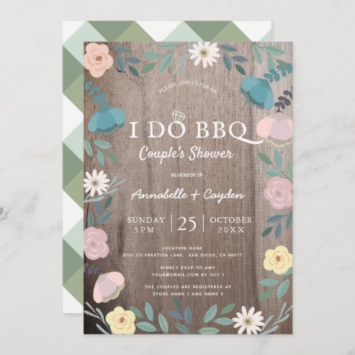 Floral Wood Rustic I Do BBQ Couples Shower Invitation