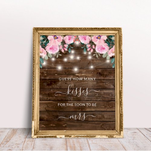 Floral Wood Rustic Lights How Many Kisses Game Poster